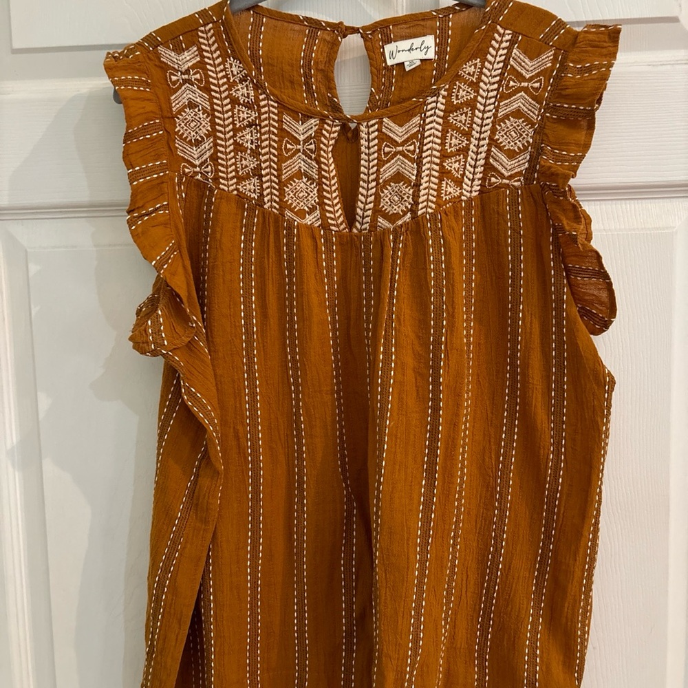 Wonderly  Brown Embroidered Sleeveless Top XL